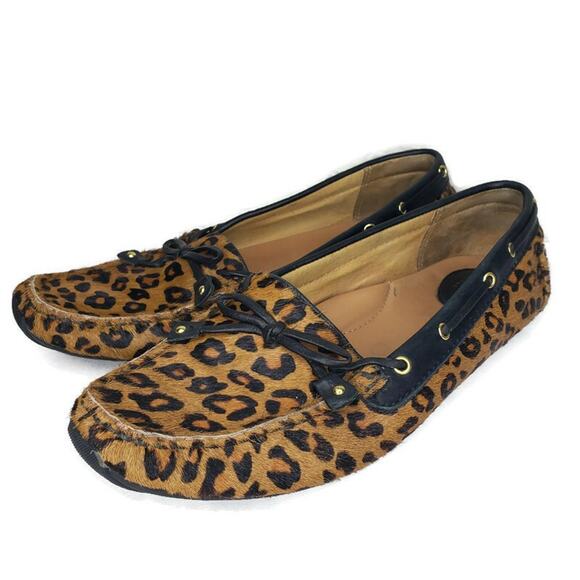 Clarks Dunbar Womens 9 Cruiser Pony Hair Slip-on Moccasin Loafers Leopard Print - Picture 1 of 16